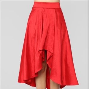 Fashion nova high low skirt cherry red